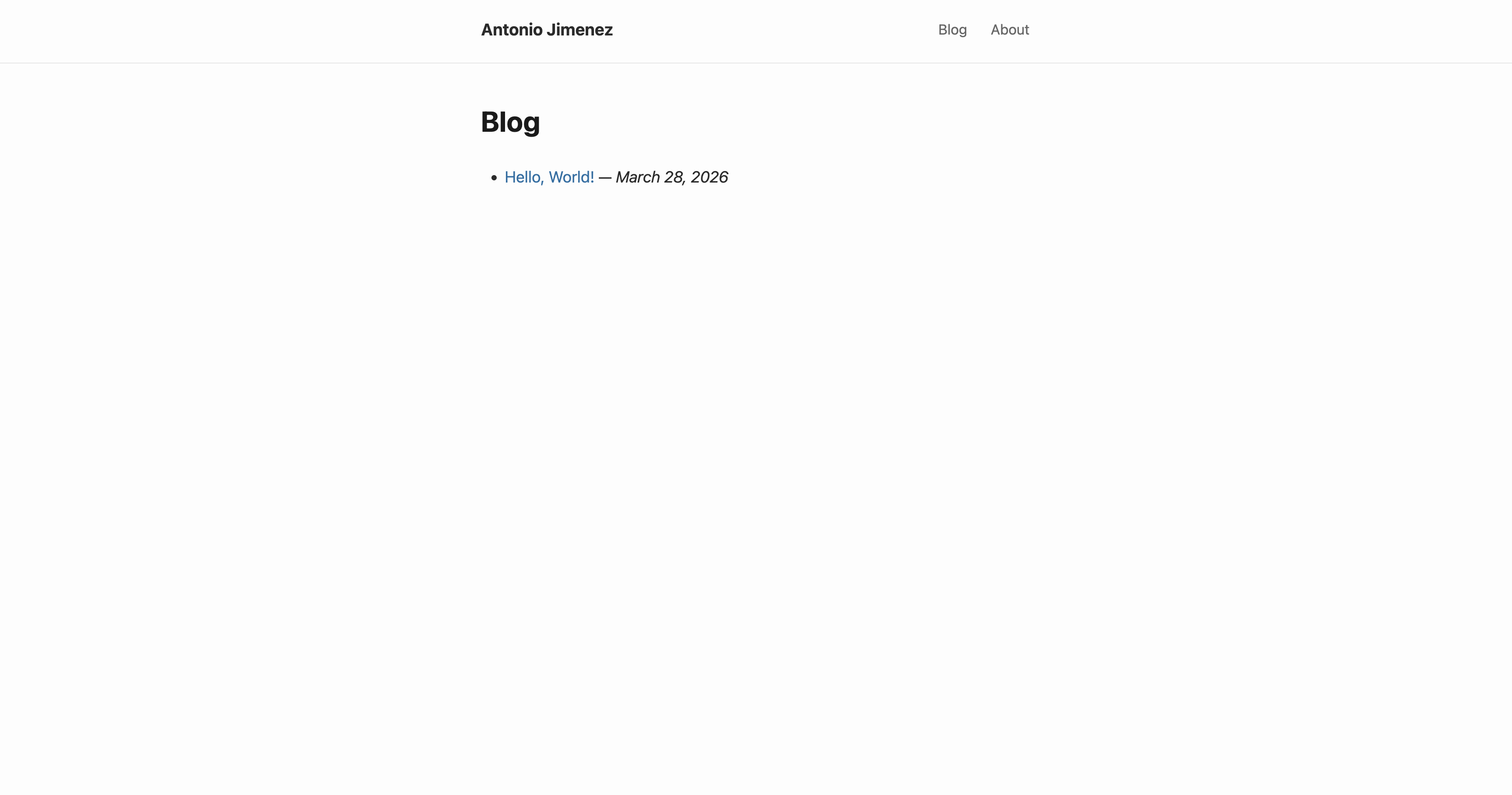 Screenshot of the blog homepage